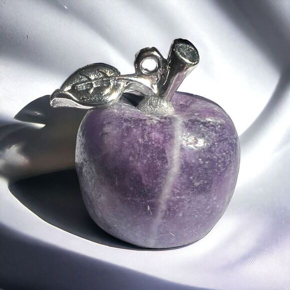 Lepidolite‎ Crystal Apple Carving / Pendant - Picture 1 of 11